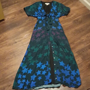 Mara Hoffman Groovy Blue Green Ombre Star Fitted Keyhole Maxi Dress A36